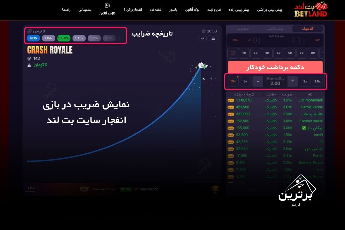 بازی انفجار در سایت بت لند